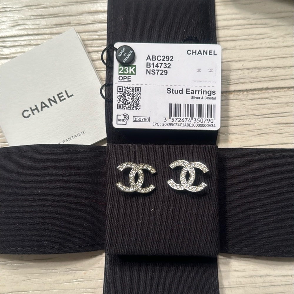 Authentic Chanel Silver and Crystal Earrings